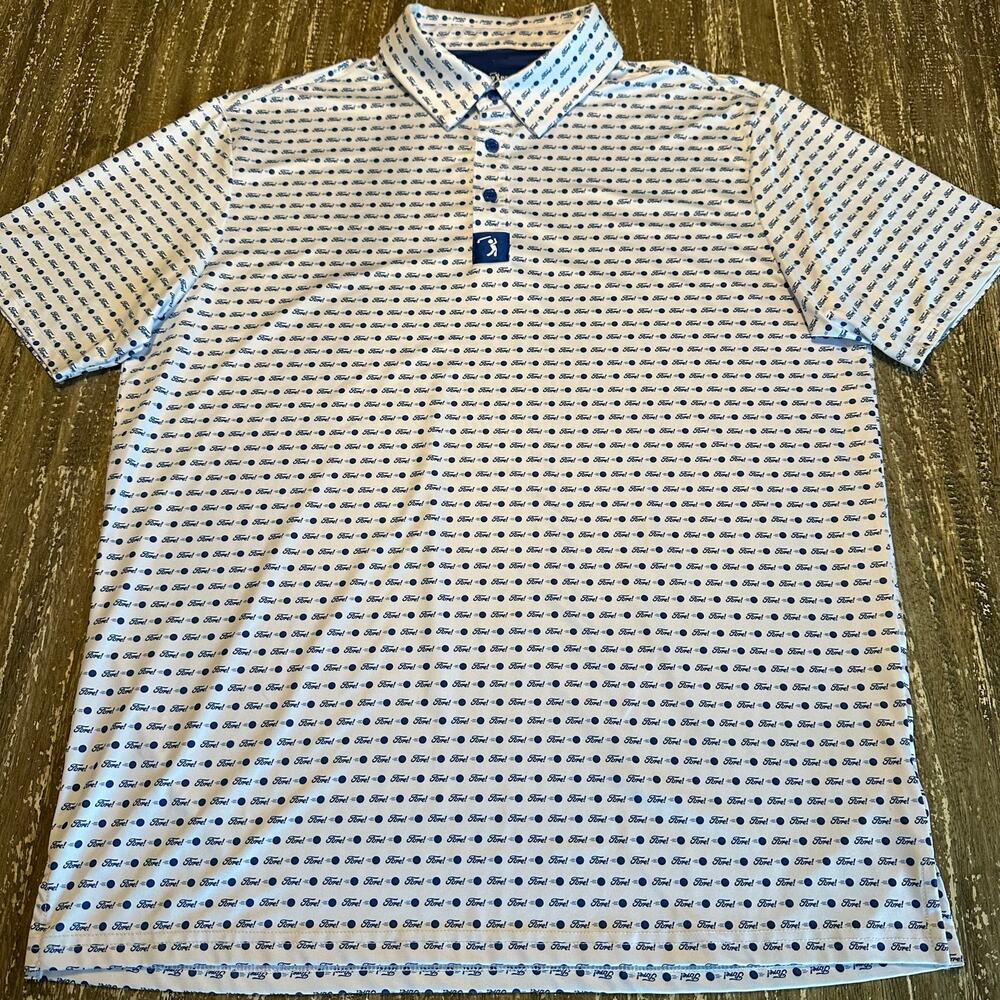 Bogey Bros Golf Polo Shirt Performance Stretch Fore Ford AOP White Men’s Size L